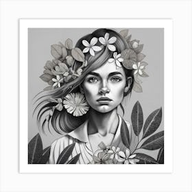 Mujer De Las Islas Cook Con Una Corona De Flores Art Print