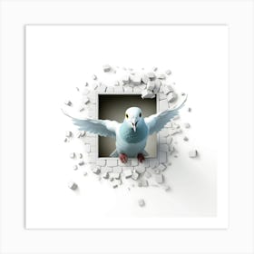 Pigeon Flying Through A Brick Wall Art Print