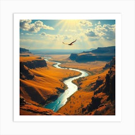 Eagle Flying Over River Art Print