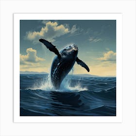 Humpback Whale Jumping Out Of The Water Art Print