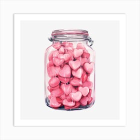 Pink Hearts In A Jar Art Print