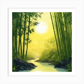 A Stream In A Bamboo Forest At Sun Rise Square Composition 361 Art Print