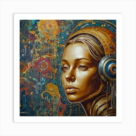 Dj Girl With Headphones Art Print