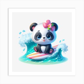 Panda Bear Surfing Art Print