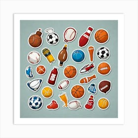 Sticker Everyday Objects Illustrate Common Everyday Used Sports Objects With Cute And Funny Style 3875610428(1) Art Print