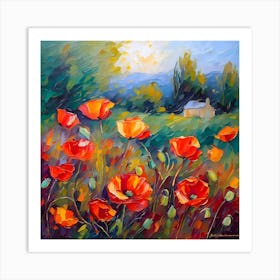 Impressionist Poppy Flowers Art Print