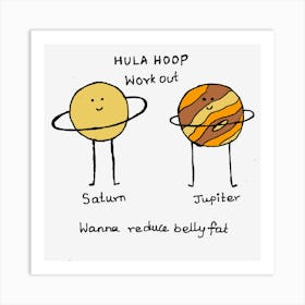 Saturn And Jupiter Hula Hoop Champions Funny Illustration Art Print