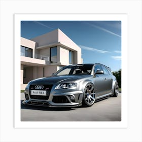 Image Of A Sleek Grey Audi RS4 In-front Of A Beautiful Modern House 3 Art Print