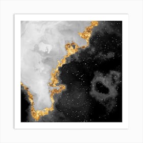 100 Nebulas in Space with Stars Abstract in Black and Gold n.055 Art Print