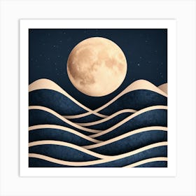 Moon And Waves 60 Art Print