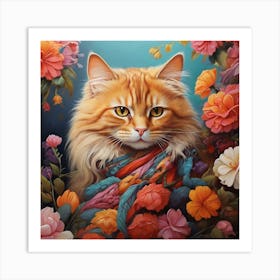 Cat In Flowers Art Print