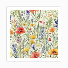 Watercolor Wildflowers In The Meadow Art Print (1) Art Print