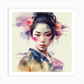 Watercolor Modern Geisha #6 Art Print