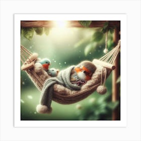 Sleeping Birds In A Hammock Art Print