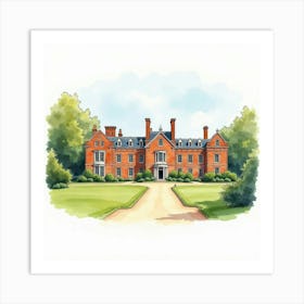 Watercolor Illustration Of The Bletchley Park In Buckinghamshire, Showcasing Its Historic Design And Tranquil Setting Art Print