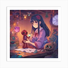 Anime Girl With A Stuffed Animal Art Print