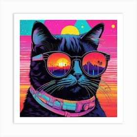 Cat With Sunglasses vaporwave Art Print