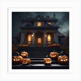 Halloween House With Pumpkins 14 Art Print