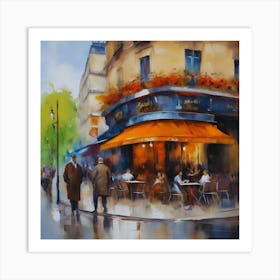 Cafe in Paris. spring season. Passersby. The beauty of the place. Oil colors.4 Art Print