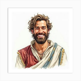 A Watercolor Portrayal Of A Greek Man With Traditional Clothing And A Warm Smile 1 Art Print