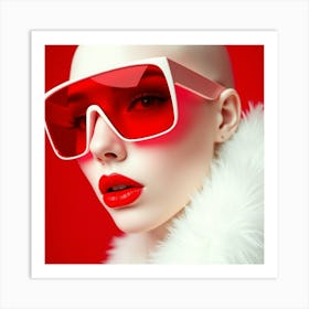 Beautiful Woman In Red Sunglasses Art Print