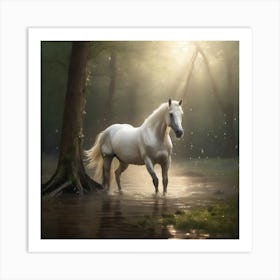 White Horse In The Forest Art Print