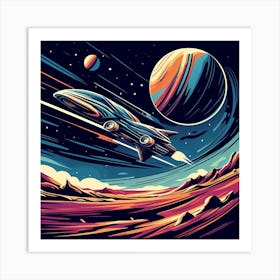 Retro Spaceship In Space Art Print