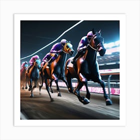 Horse Race At Night Art Print
