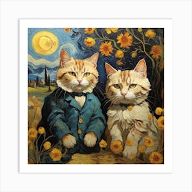 Van Gogh style, Cats Art Print