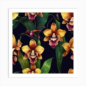 Golden Orchids Art Print