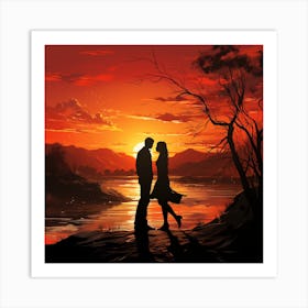 Sunset Couple In Love Art Print