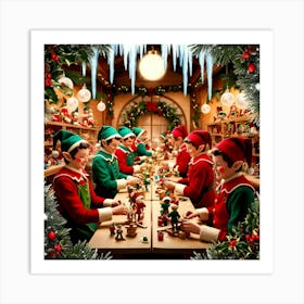 Santa's Busy Workshop Art Print