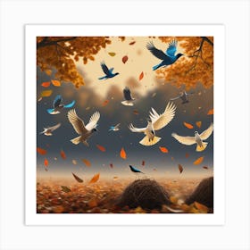 Doves Flying In Autumn Art Print