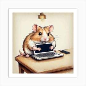 Hamster With Laptop Art Print