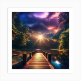 Wooden Bridge Over A Lake Art Print