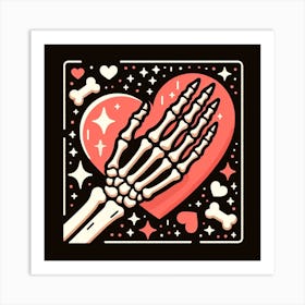 Skeleton Hand Holding A Heart Art Print