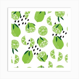 Lime Pattern On White With Decoration Square Art Print