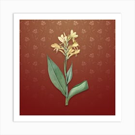 Vintage Water Canna Botanical on Falu Red Pattern n.0430 Art Print