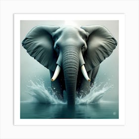 Elephant Splashing Water Art Print