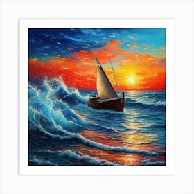 Sailboat At Sunset Art Print