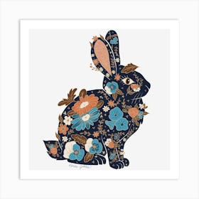 Bunny Floral Silhouette Art Print