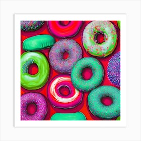 Colorful Donuts Red Art Print