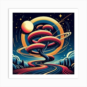 Winding Road Moon Tree 1 Art Print