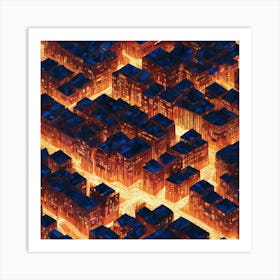 2d Illustration Of A Cityscape At Night Buildings Made Of Octagonal Fractal Patternneon Vibrant 617311733 (2) Art Print