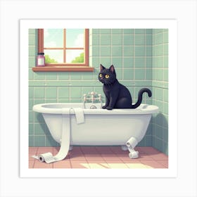 Bathroom Black Cat Toilet Paper Print Funny Art Print (1) Art Print