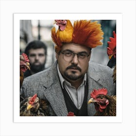 Man With Chickens On His Head Art Print