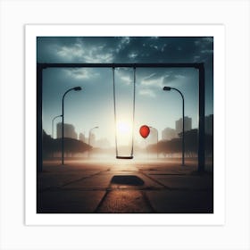 Red Balloon On A Swing Art Print