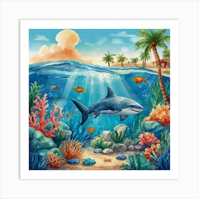 Default Aquarium With Coral Fishsome Shark Fishes View From Th 3 (2) Art Print