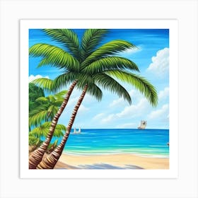 Palm Trees On The Beach 1 Art Print