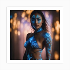 Warrior woman with neon body art Art Print